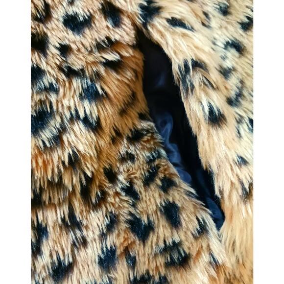 Baluoke Women's Faux Leopard Fur Coat with Hood & Pockets Size Small - Picture 9 of 9